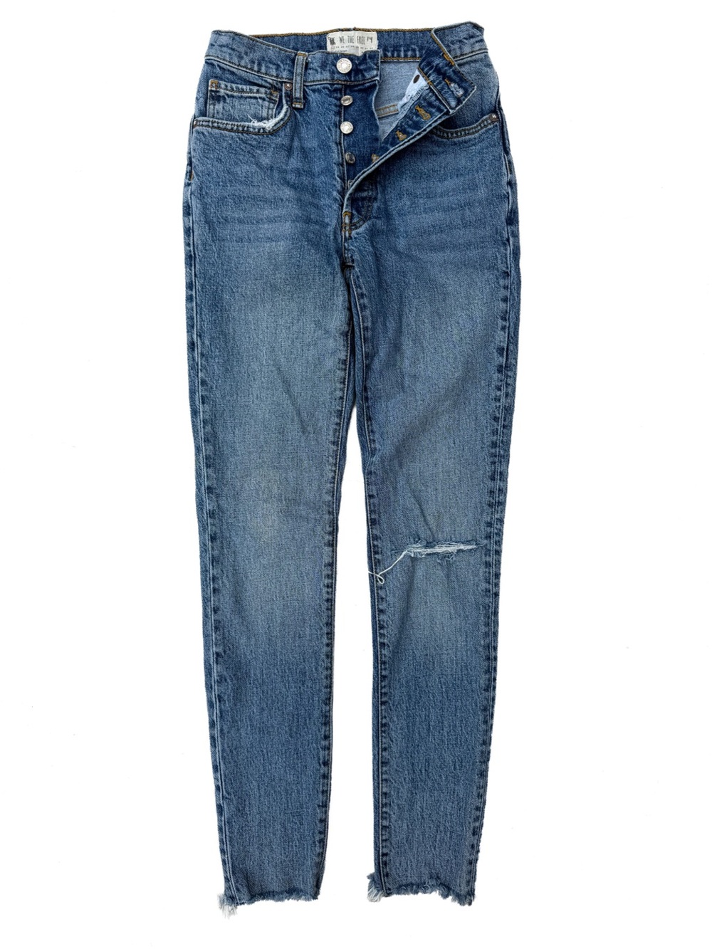 Free People We the Free Stella High Rise Skinny Jeans Distressed Button Fly 24